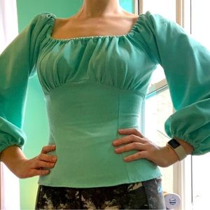 Swann Long Sleeve Peasant Top in Spearmint Crepe, Size S